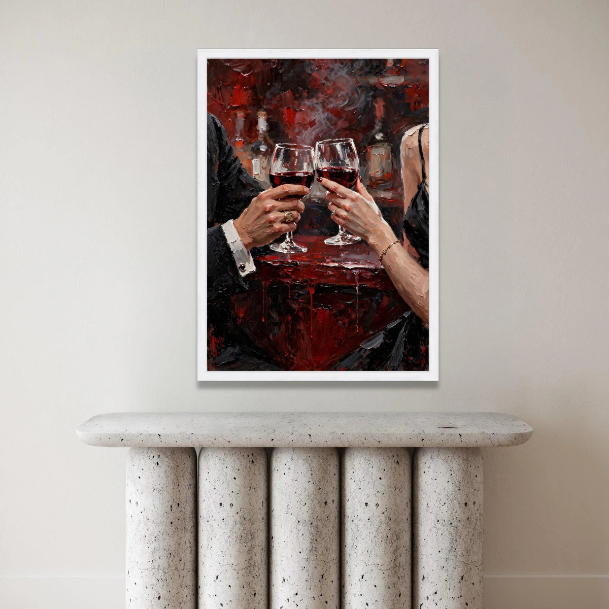 Romantic Red Wine Toast Canvas, Elegant Couple Celebration Wall Art, Intimate Dinner Scene, Luxury Bar Decor, Ready to Hang Canvas Print Art