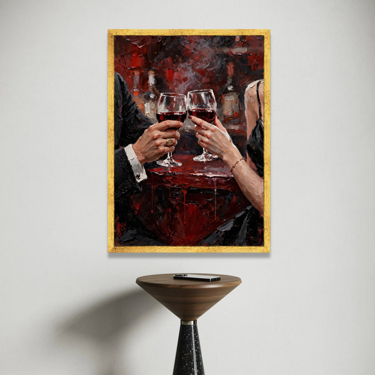 Romantic Red Wine Toast Canvas, Elegant Couple Celebration Wall Art, Intimate Dinner Scene, Luxury Bar Decor, Ready to Hang Canvas Print Art