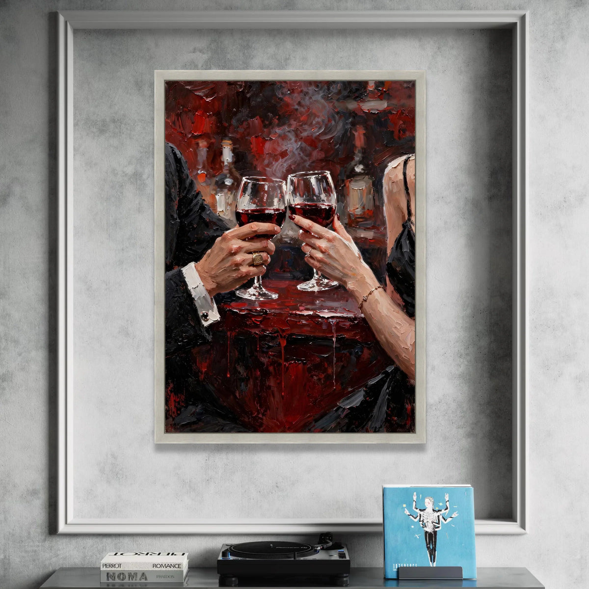 Romantic Red Wine Toast Canvas, Elegant Couple Celebration Wall Art, Intimate Dinner Scene, Luxury Bar Decor, Ready to Hang Canvas Print Art