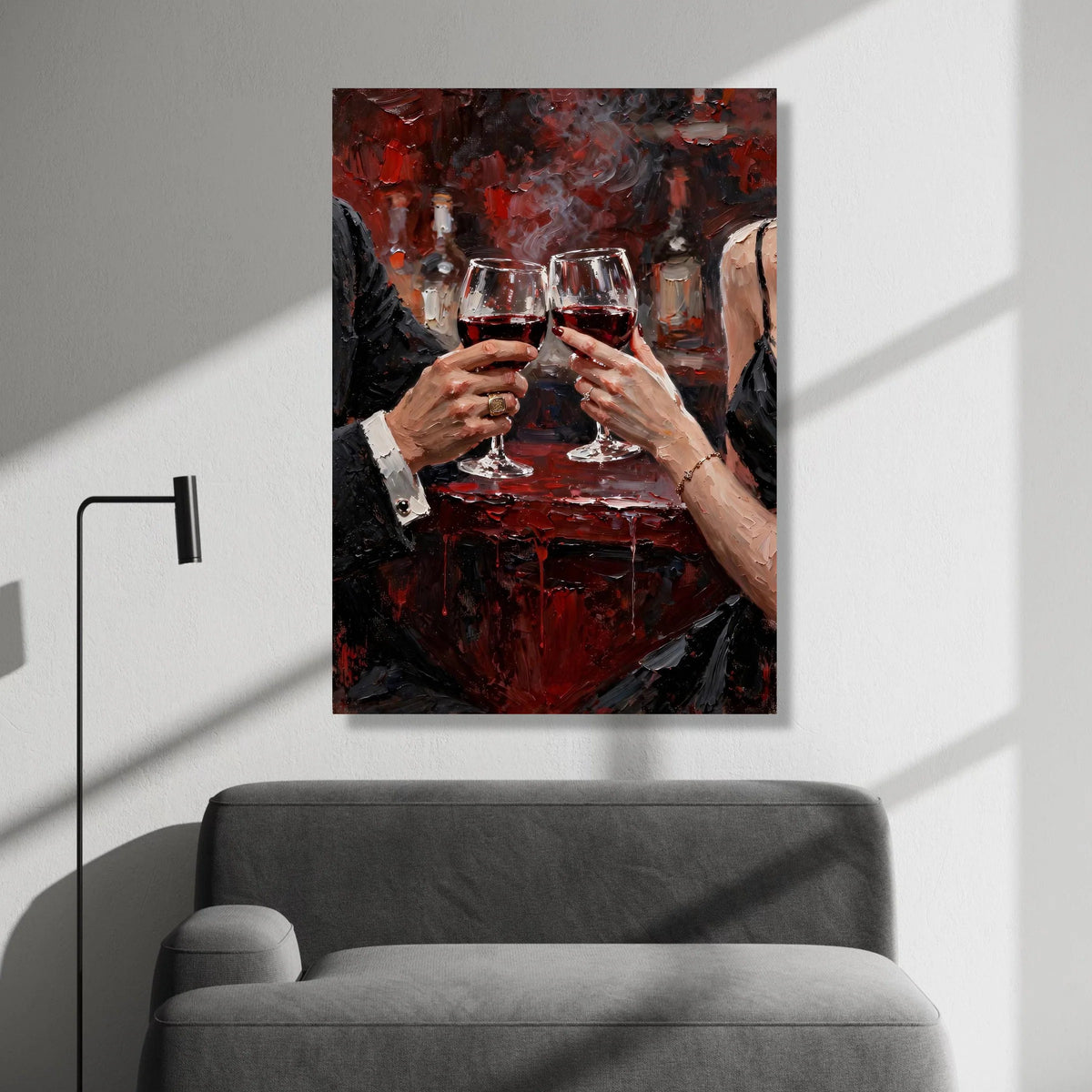 Romantic Red Wine Toast Canvas, Elegant Couple Celebration Wall Art, Intimate Dinner Scene, Luxury Bar Decor, Ready to Hang Canvas Print Art