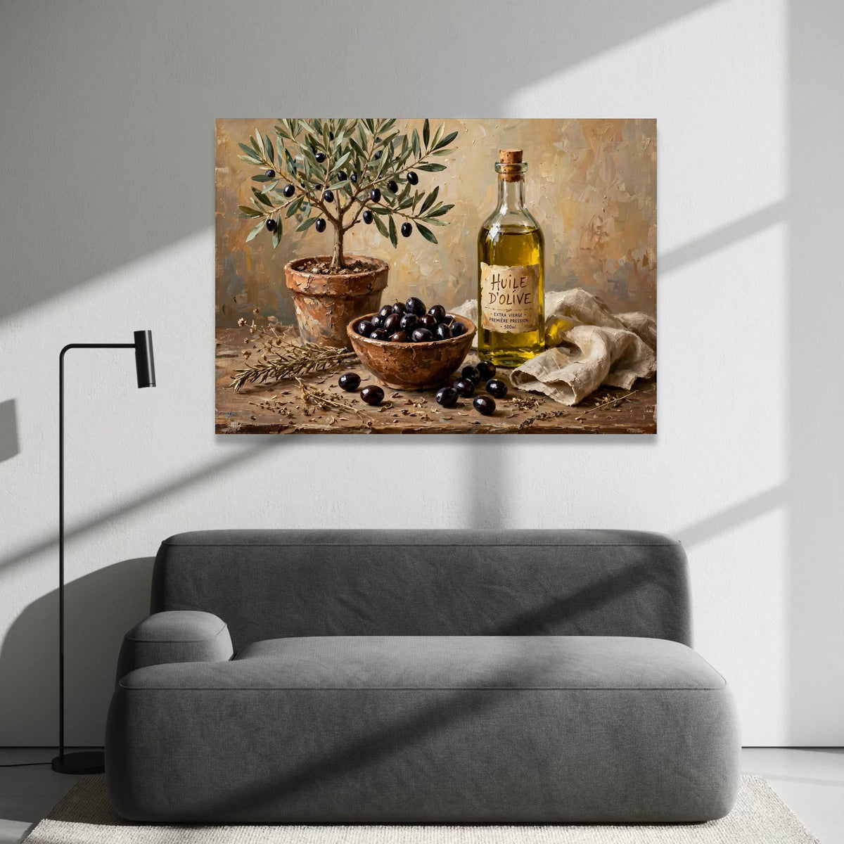 Rustic Olive Tree and Olive Bottle Canvas, Mediterranean Kitchen Wall Art, Country Style Home Decor, Still Life Canvas Canvas Print Art