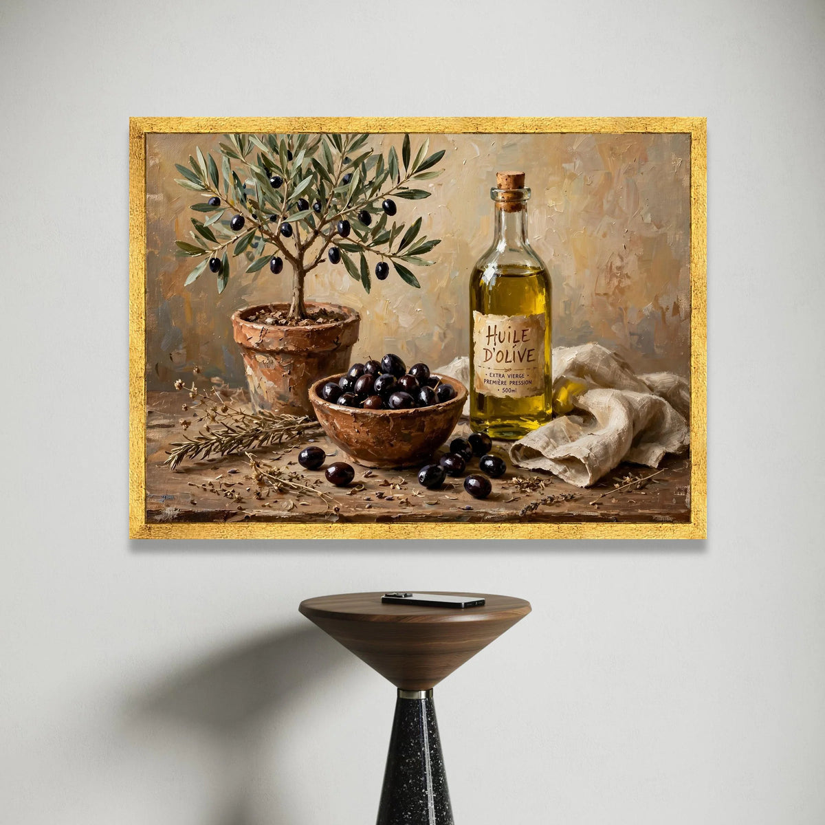 Rustic Olive Tree and Olive Bottle Canvas, Mediterranean Kitchen Wall Art, Country Style Home Decor, Still Life Canvas Canvas Print Art