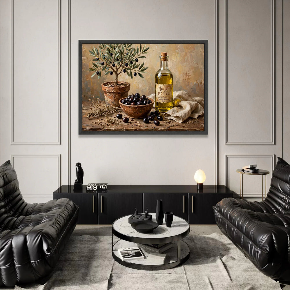 Rustic Olive Tree and Olive Bottle Canvas, Mediterranean Kitchen Wall Art, Country Style Home Decor, Still Life Canvas Canvas Print Art