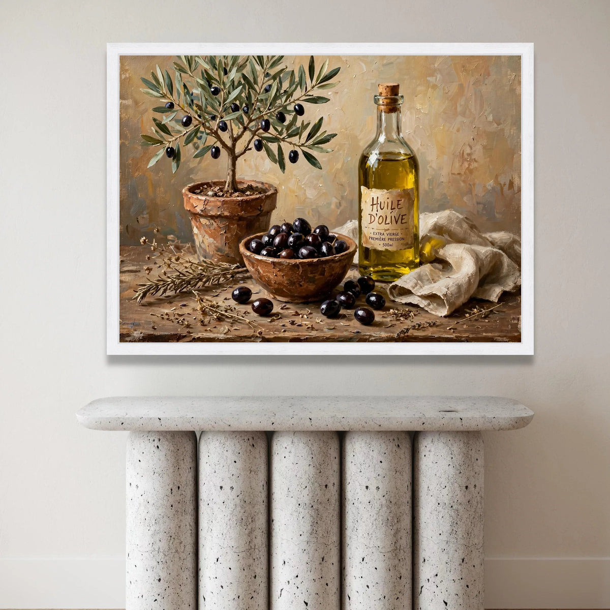 Rustic Olive Tree and Olive Bottle Canvas, Mediterranean Kitchen Wall Art, Country Style Home Decor, Still Life Canvas Canvas Print Art