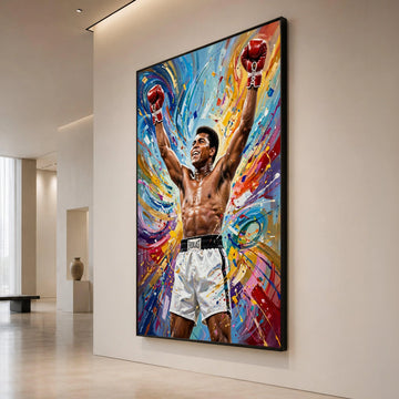 Victorious Boxer Canvas Wall Art, Sports Champion Painting, Dynamic Athletic Home Decoration, Colorful Abstract Background, Canvas Print Art