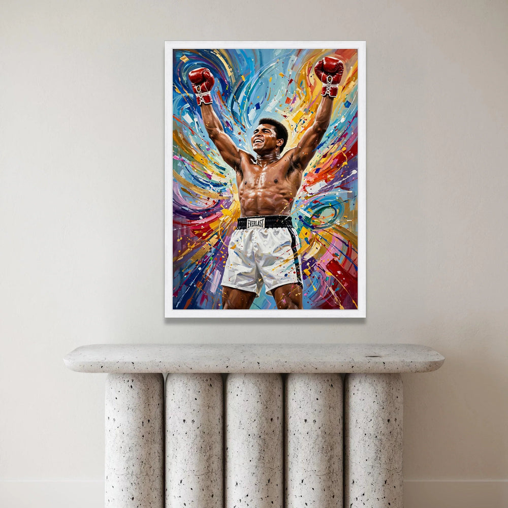Victorious Boxer Canvas Wall Art, Sports Champion Painting, Dynamic Athletic Home Decoration, Colorful Abstract Background, Canvas Print Art