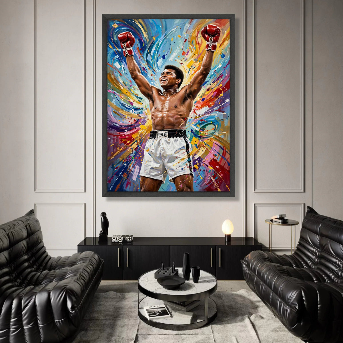 Victorious Boxer Canvas Wall Art, Sports Champion Painting, Dynamic Athletic Home Decoration, Colorful Abstract Background, Canvas Print Art