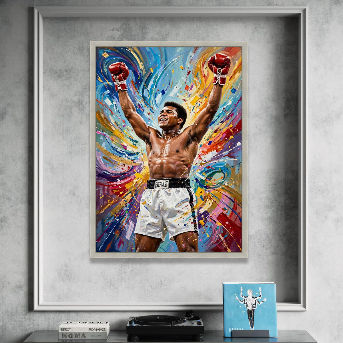 Victorious Boxer Canvas Wall Art, Sports Champion Painting, Dynamic Athletic Home Decoration, Colorful Abstract Background, Canvas Print Art