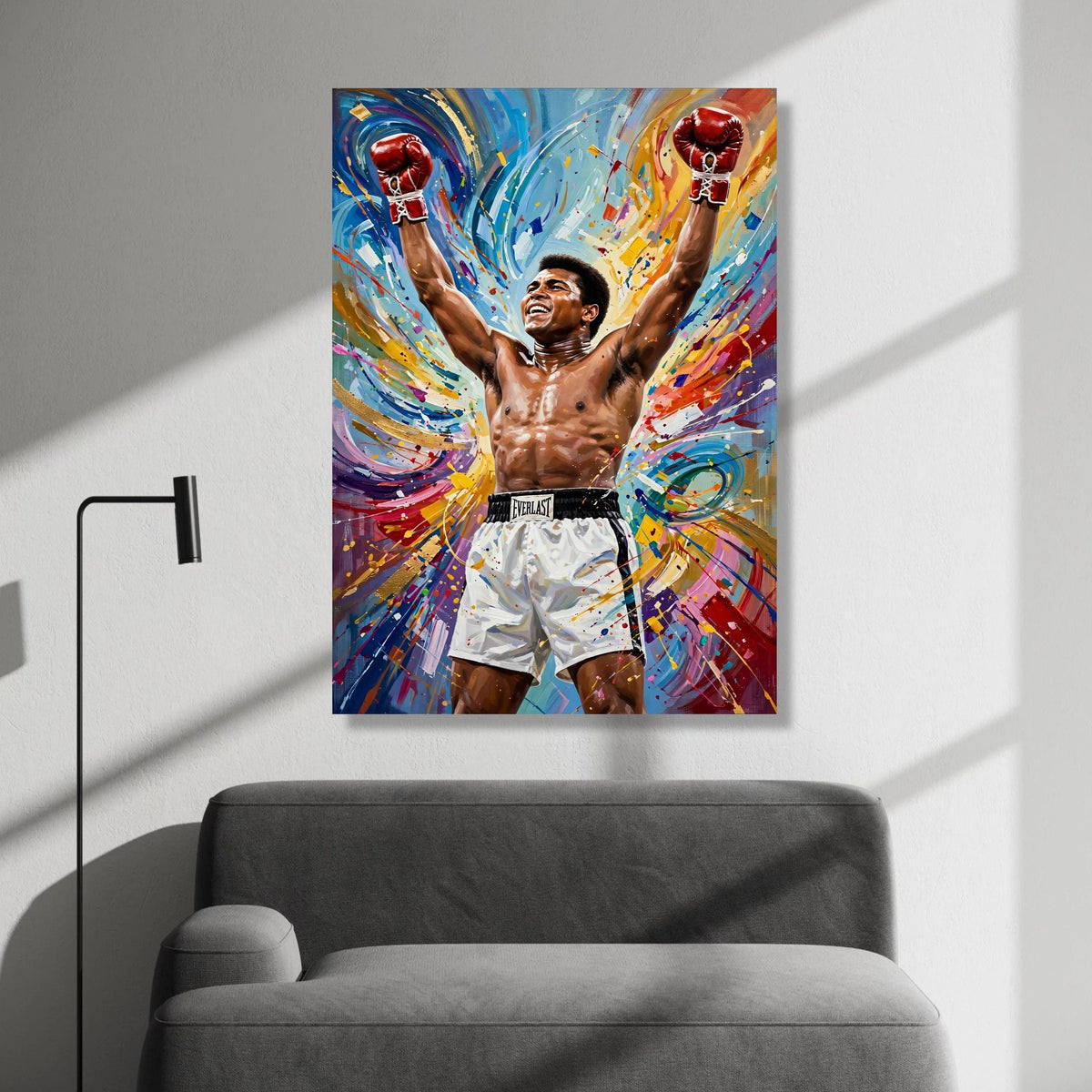 Victorious Boxer Canvas Wall Art, Sports Champion Painting, Dynamic Athletic Home Decoration, Colorful Abstract Background, Canvas Print Art