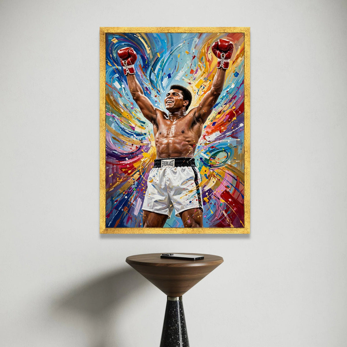 Victorious Boxer Canvas Wall Art, Sports Champion Painting, Dynamic Athletic Home Decoration, Colorful Abstract Background, Canvas Print Art