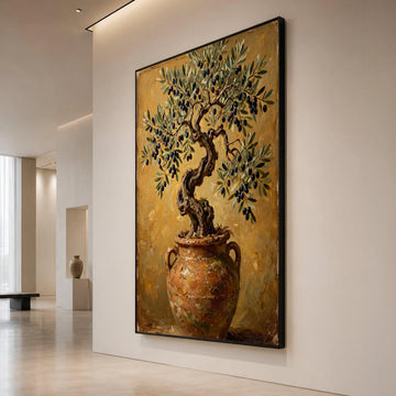 Olive Tree Rustic Pot Canvas Wall Art, Mediterranean Plant Decor, Nature Botanical Canvas, Rustic Home Decoration, Ready to Canvas Print Art