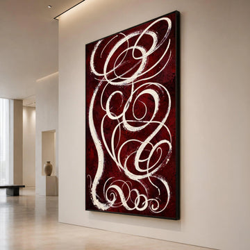 Elegant White Swirls on Burgundy Canvas, Abstract Wall Art, Modern Home Decor, Curved Line Design, Ready to Hang Canvas Canvas Print Art