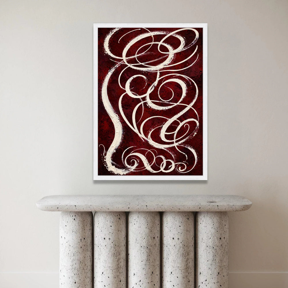 Elegant White Swirls on Burgundy Canvas, Abstract Wall Art, Modern Home Decor, Curved Line Design, Ready to Hang Canvas Canvas Print Art