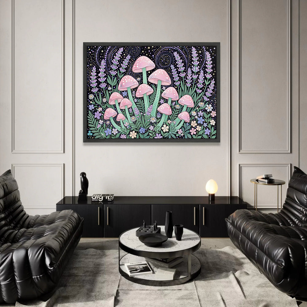 Yayoi Kusama Style Pink Mushroom Canvas, Polka Dot Floral Wall Art, Psychedelic Botanical Design, Colorful Nature Canvas Canvas Print Art