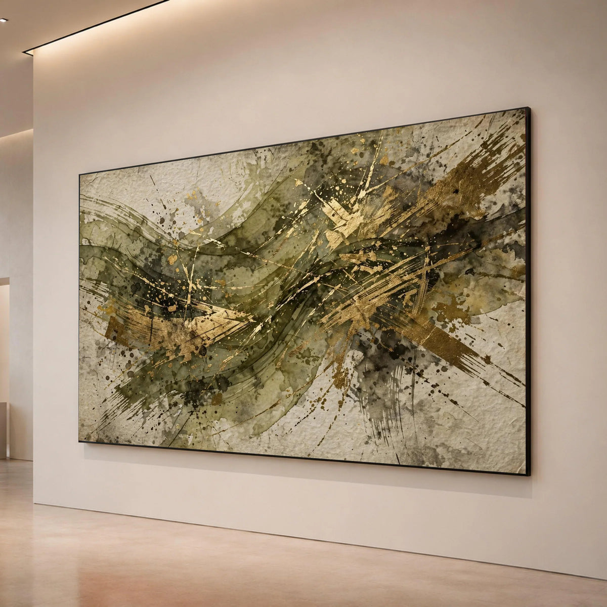 Elegant Abstract Canvas Wall Art, Gold Accent Splash Painting, Modern Home Decoration, Contemporary Living Room Art Canvas Print Art