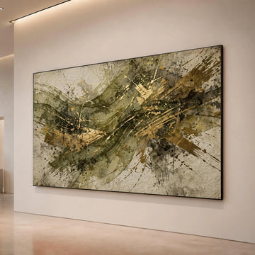 Elegant Abstract Canvas Wall Art, Gold Accent Splash Painting, Modern Home Decoration, Contemporary Living Room Art Canvas Print Art