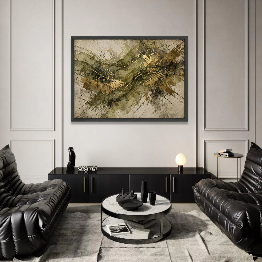 Elegant Abstract Canvas Wall Art, Gold Accent Splash Painting, Modern Home Decoration, Contemporary Living Room Art Canvas Print Art