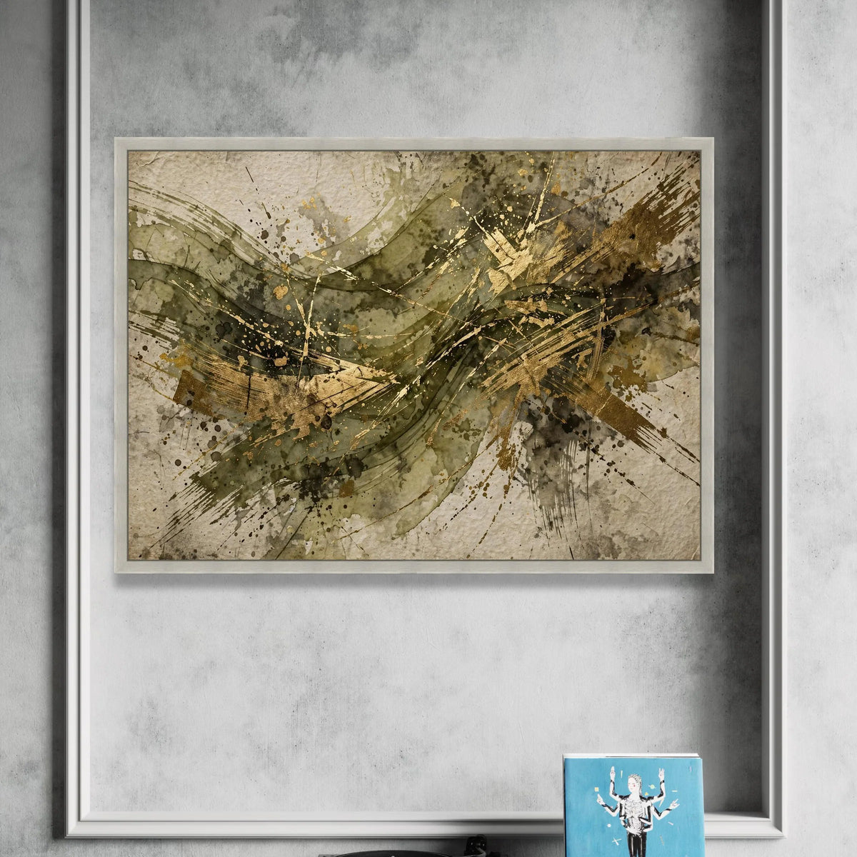 Elegant Abstract Canvas Wall Art, Gold Accent Splash Painting, Modern Home Decoration, Contemporary Living Room Art Canvas Print Art