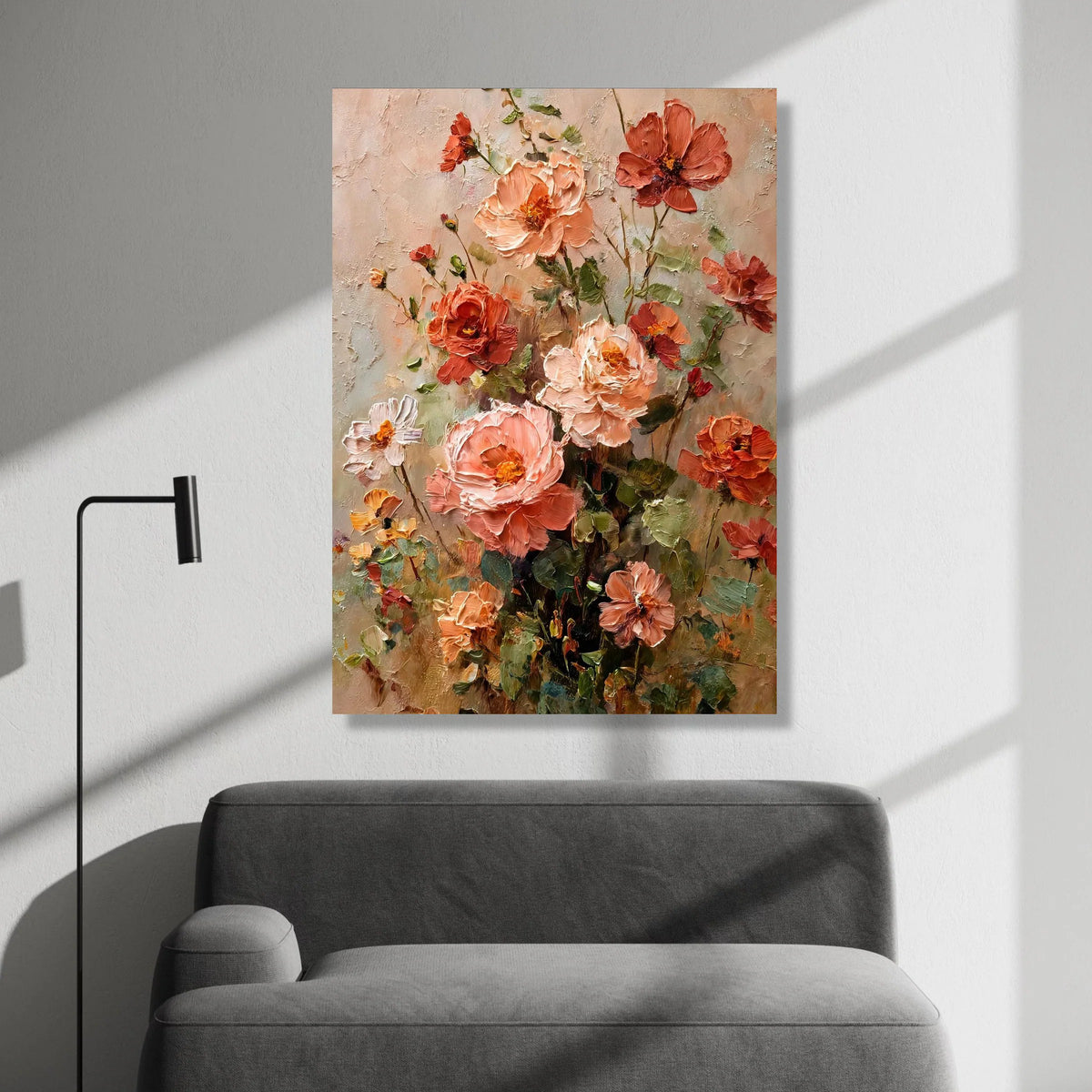 Elegant Peach and Coral Floral Bouquet Canvas, Romantic Garden Flowers Wall Art, Soft Pastel Home Decoration, Ready to Hang Canvas Print Art