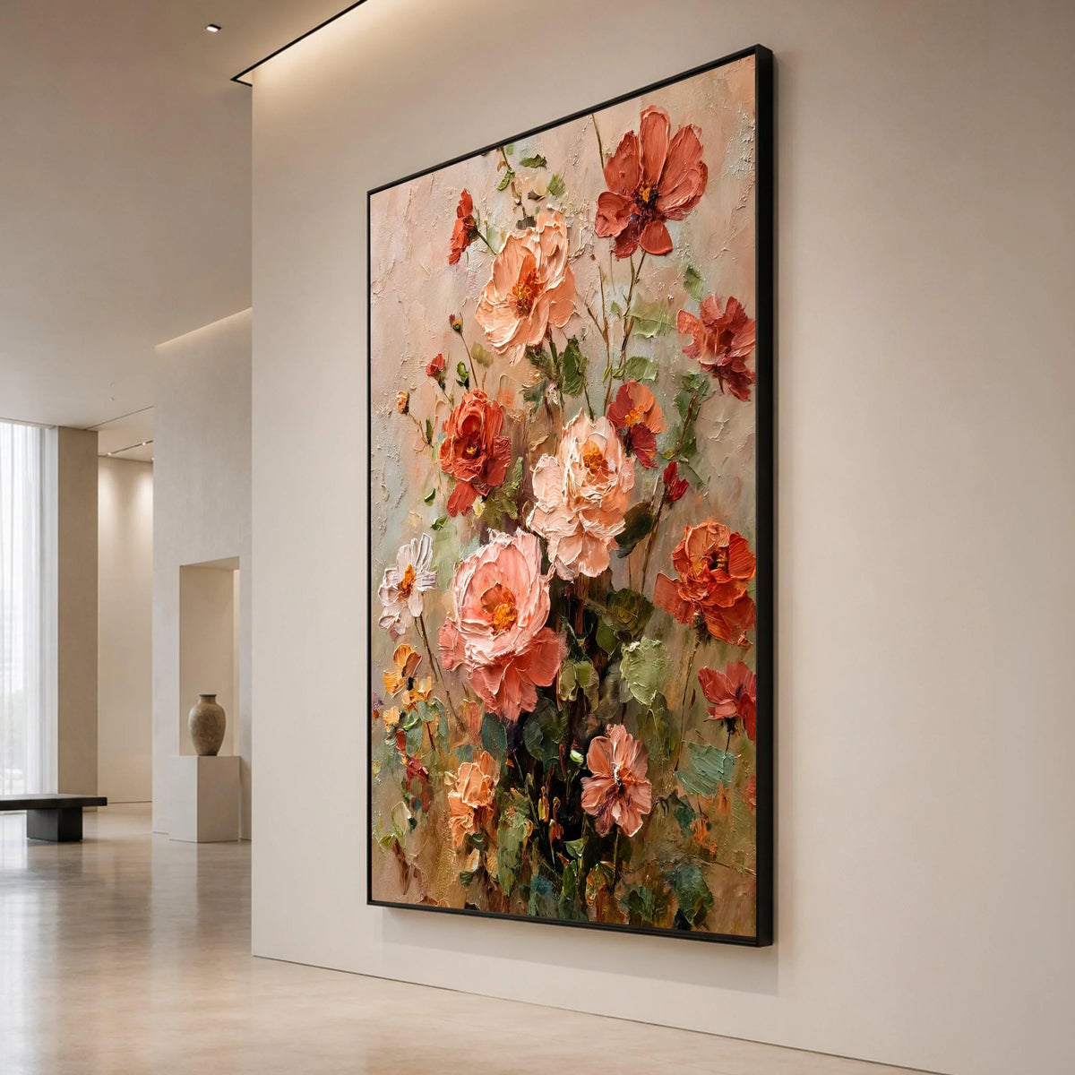 Elegant Peach and Coral Floral Bouquet Canvas, Romantic Garden Flowers Wall Art, Soft Pastel Home Decoration, Ready to Hang Canvas Print Art