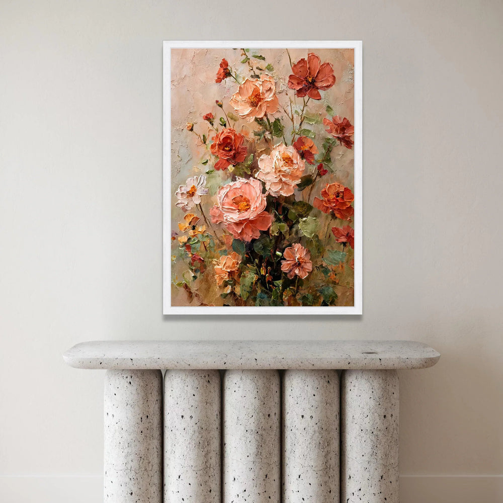 Elegant Peach and Coral Floral Bouquet Canvas, Romantic Garden Flowers Wall Art, Soft Pastel Home Decoration, Ready to Hang Canvas Print Art
