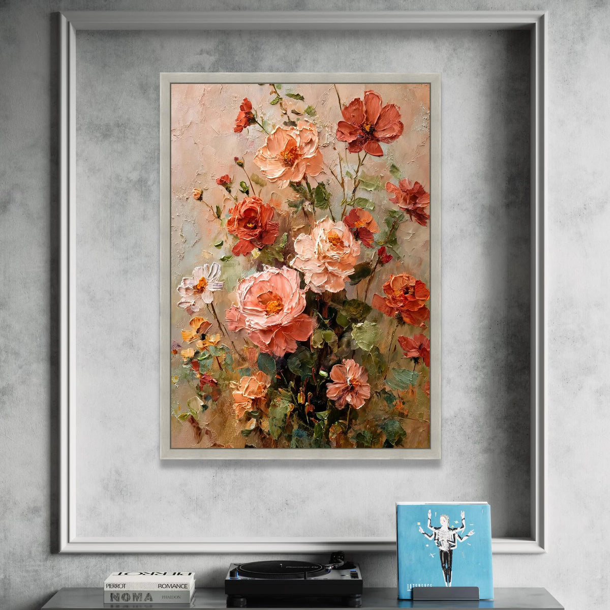 Elegant Peach and Coral Floral Bouquet Canvas, Romantic Garden Flowers Wall Art, Soft Pastel Home Decoration, Ready to Hang Canvas Print Art