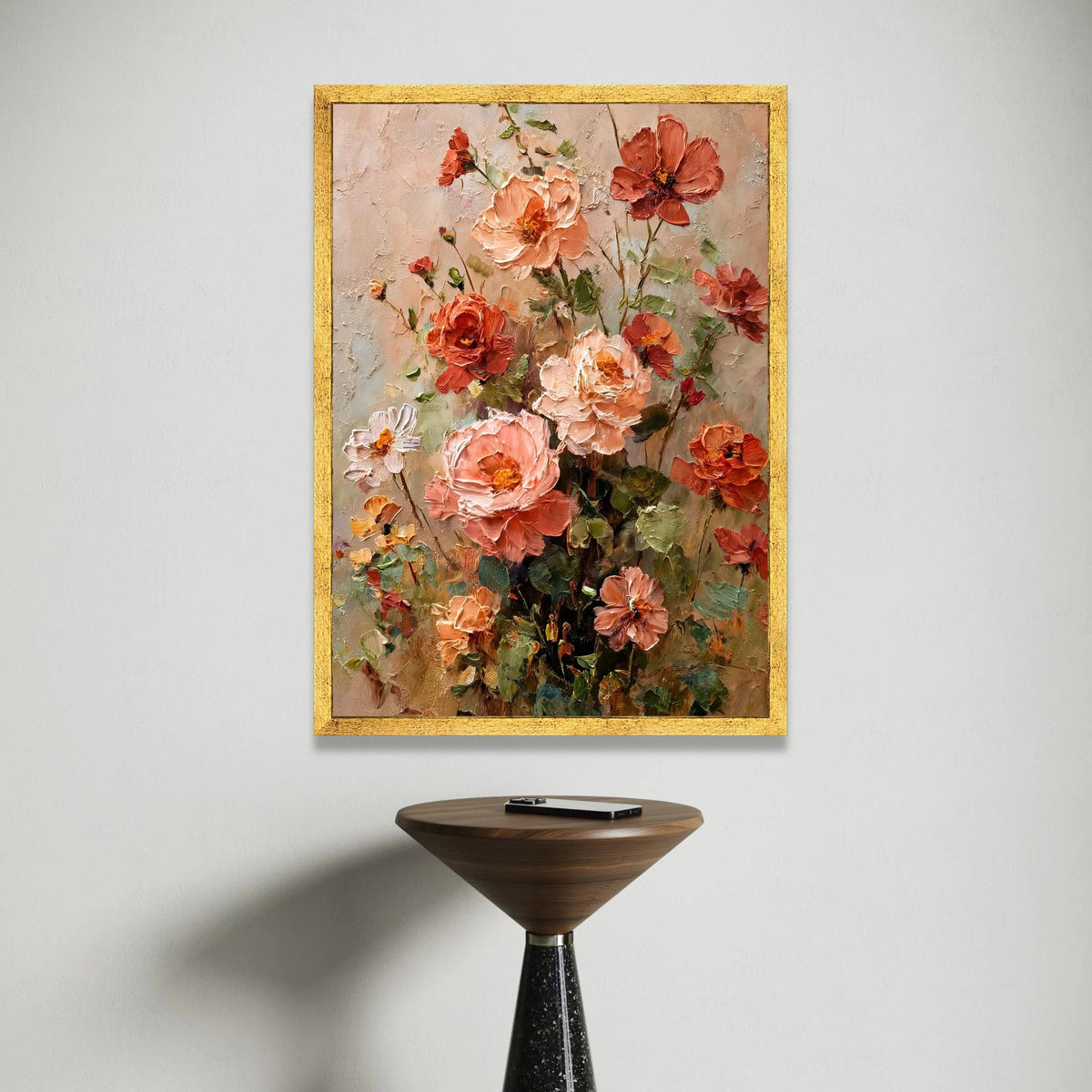 Elegant Peach and Coral Floral Bouquet Canvas, Romantic Garden Flowers Wall Art, Soft Pastel Home Decoration, Ready to Hang Canvas Print Art