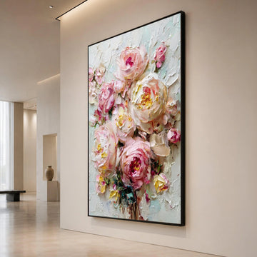 Elegant Pink Peonies Bouquet Canvas, Floral Wall Art, Romantic Flower Canvas, Spring Blossom Decoration, Home Interior Canvas Print Art