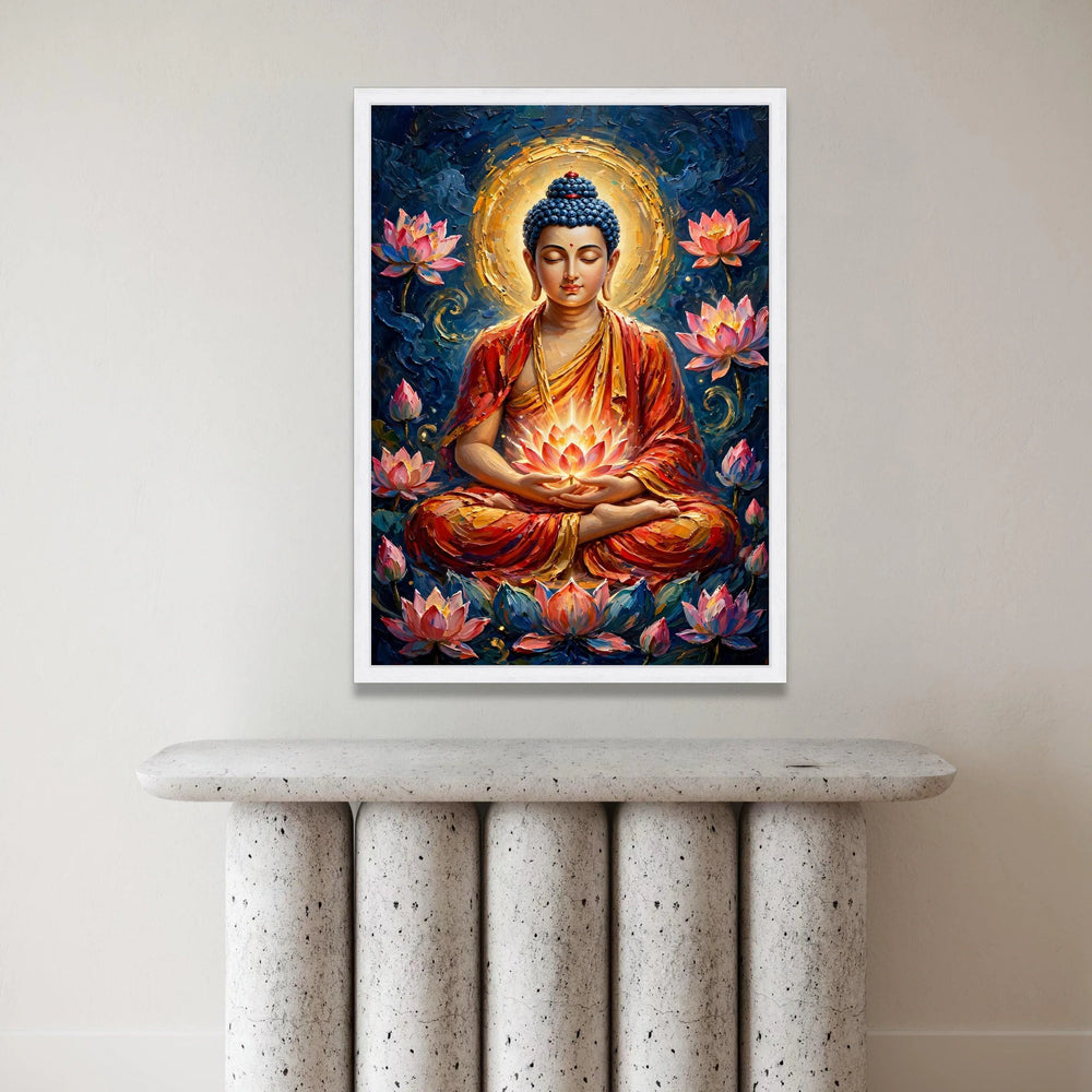 Meditative Buddha Canvas Wall Art, Spiritual Lotus Flower Painting, Zen Home Decor, Peaceful Meditation Art, Tranquil Canvas Print Art