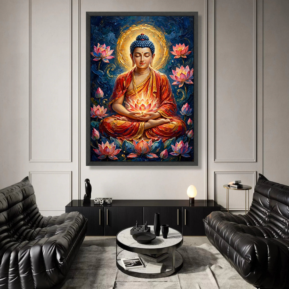 Meditative Buddha Canvas Wall Art, Spiritual Lotus Flower Painting, Zen Home Decor, Peaceful Meditation Art, Tranquil Canvas Print Art