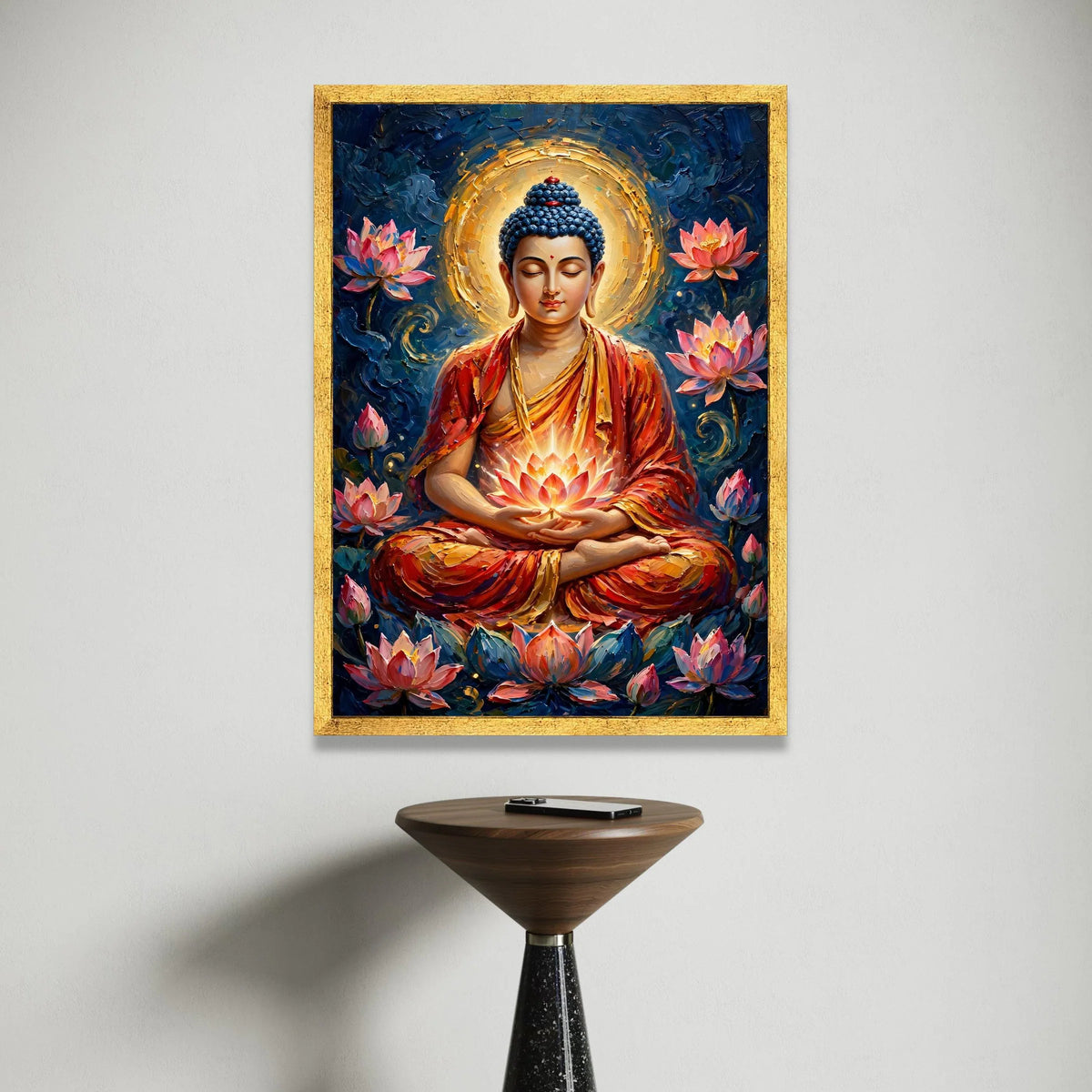 Meditative Buddha Canvas Wall Art, Spiritual Lotus Flower Painting, Zen Home Decor, Peaceful Meditation Art, Tranquil Canvas Print Art