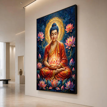 Meditative Buddha Canvas Wall Art, Spiritual Lotus Flower Painting, Zen Home Decor, Peaceful Meditation Art, Tranquil Canvas Print Art