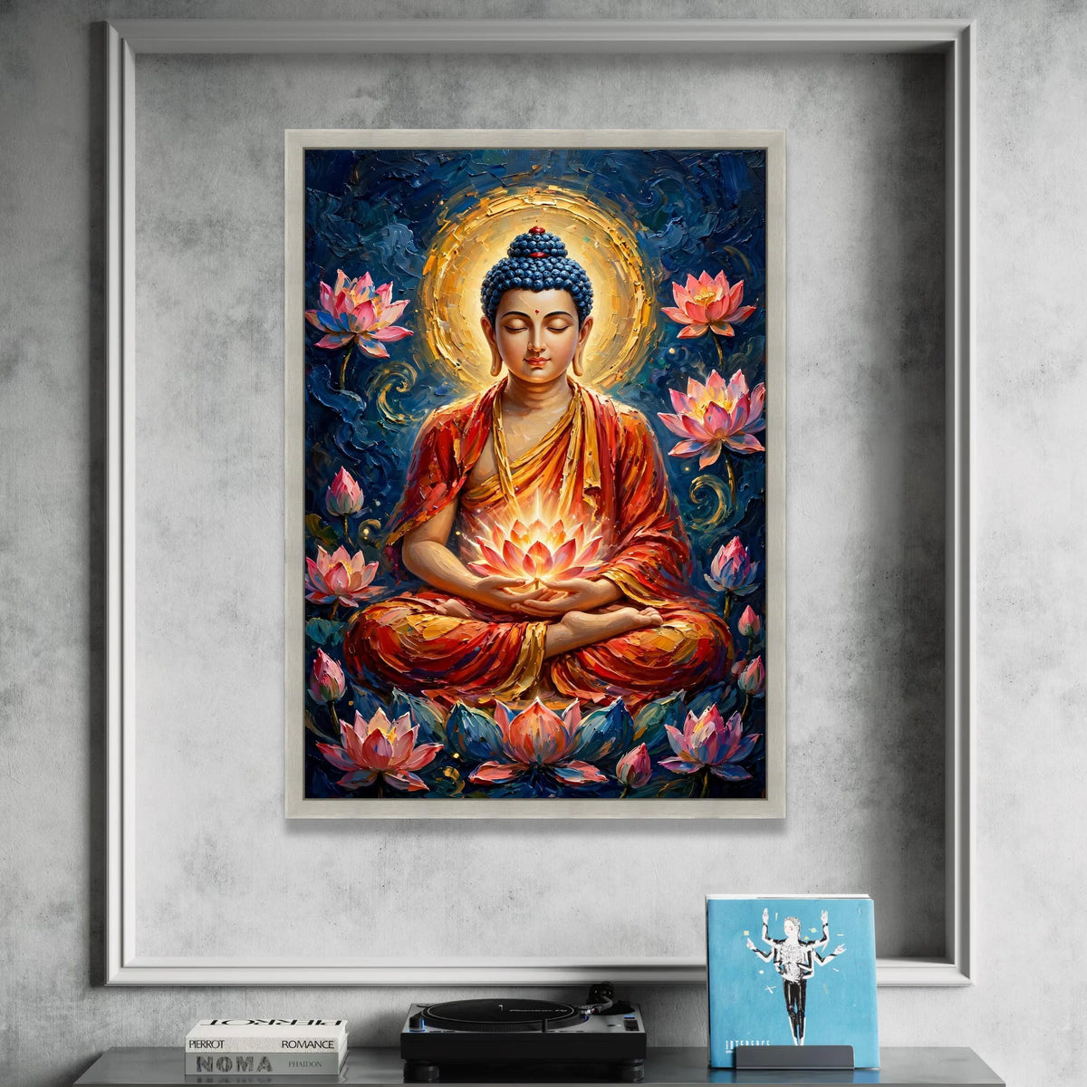 Meditative Buddha Canvas Wall Art, Spiritual Lotus Flower Painting, Zen Home Decor, Peaceful Meditation Art, Tranquil Canvas Print Art