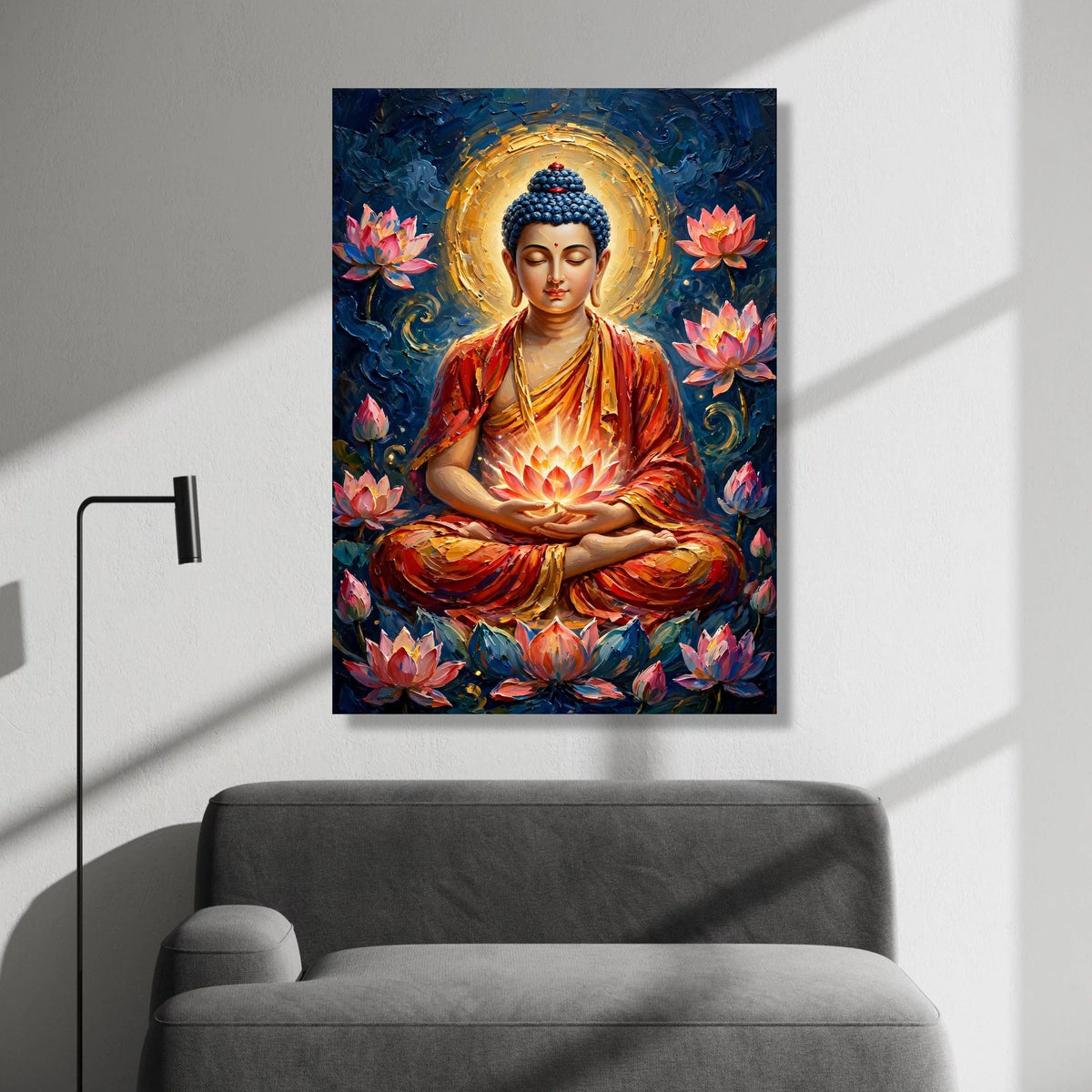 Meditative Buddha Canvas Wall Art, Spiritual Lotus Flower Painting, Zen Home Decor, Peaceful Meditation Art, Tranquil Canvas Print Art