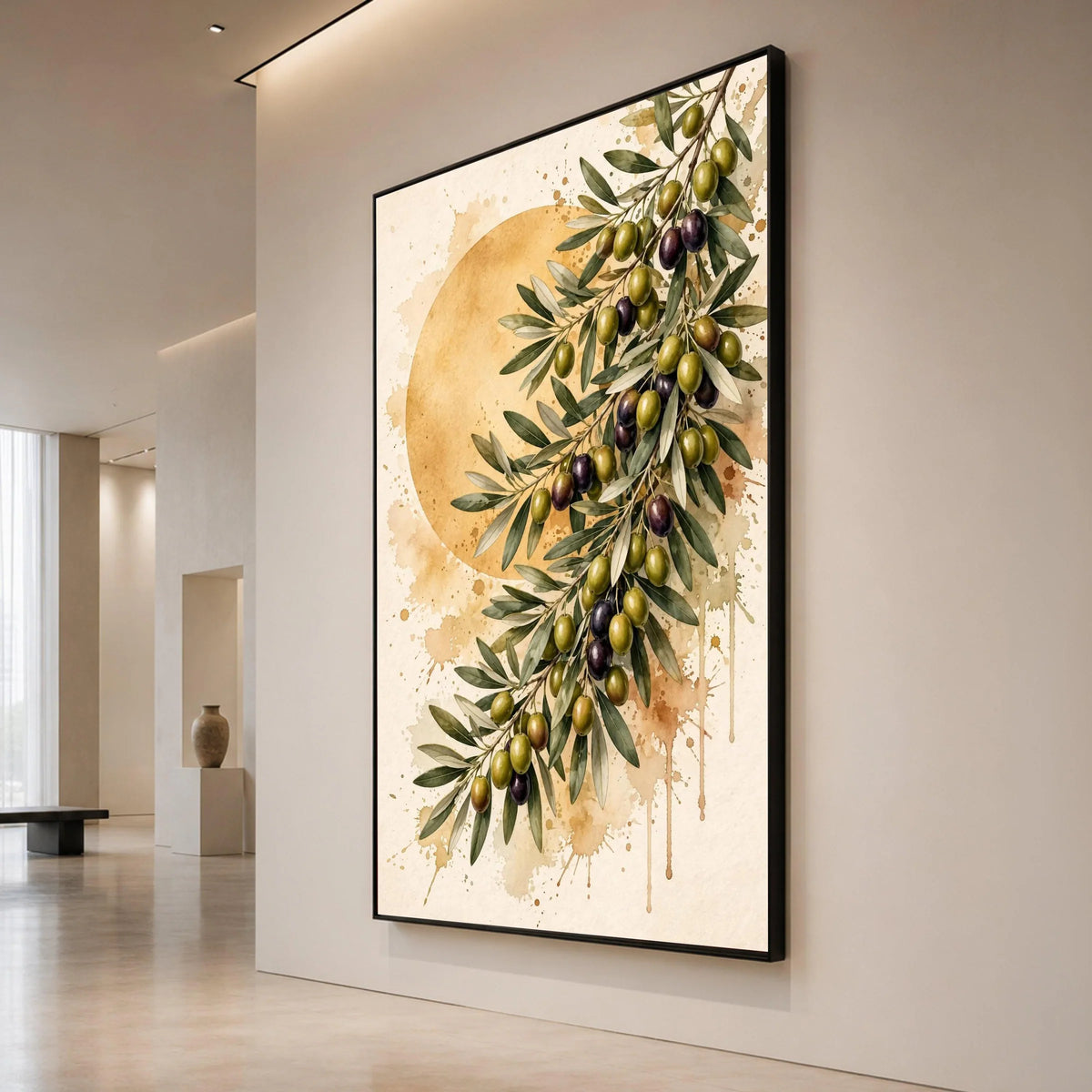Olive Branch Canvas Wall Art, Mediterranean Fruit Print, Rustic Kitchen Decor, Nature Botanical Painting, Green and Purple Canvas Print Art
