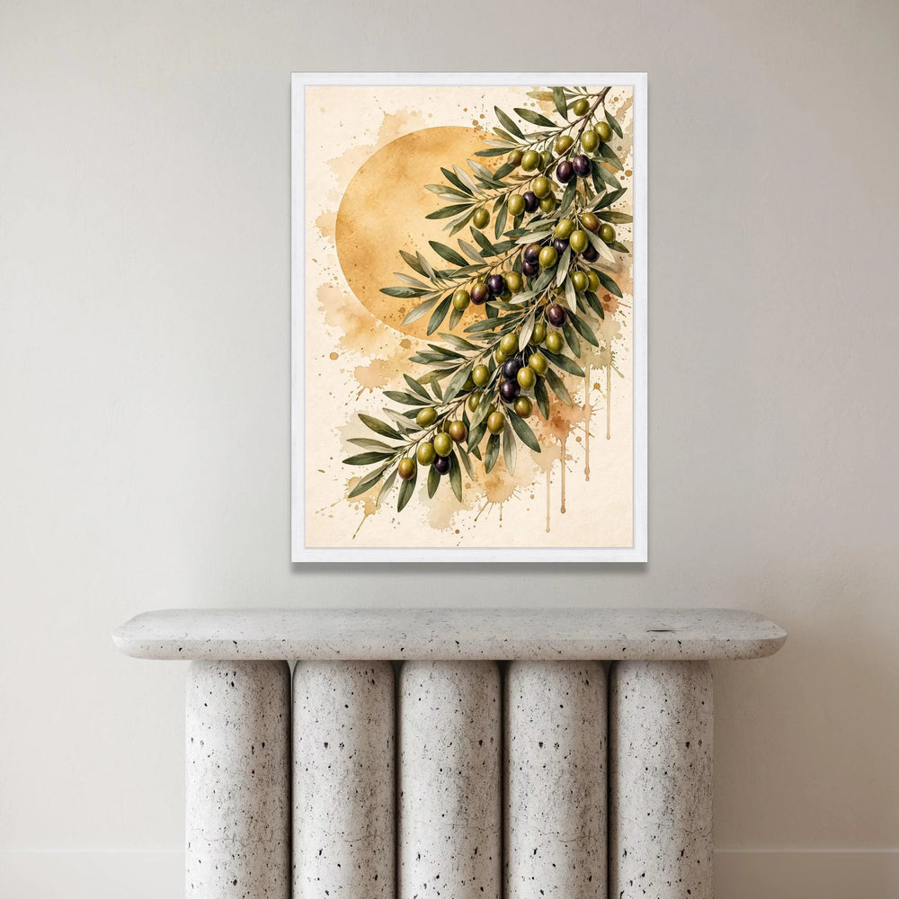 Olive Branch Canvas Wall Art, Mediterranean Fruit Print, Rustic Kitchen Decor, Nature Botanical Painting, Green and Purple Canvas Print Art