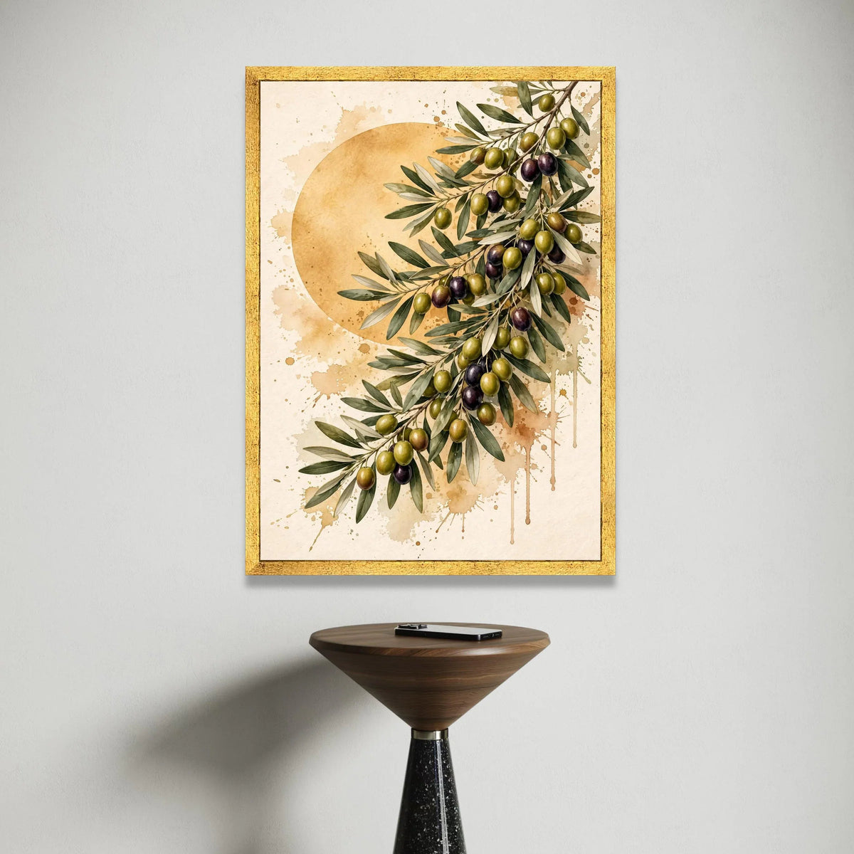 Olive Branch Canvas Wall Art, Mediterranean Fruit Print, Rustic Kitchen Decor, Nature Botanical Painting, Green and Purple Canvas Print Art
