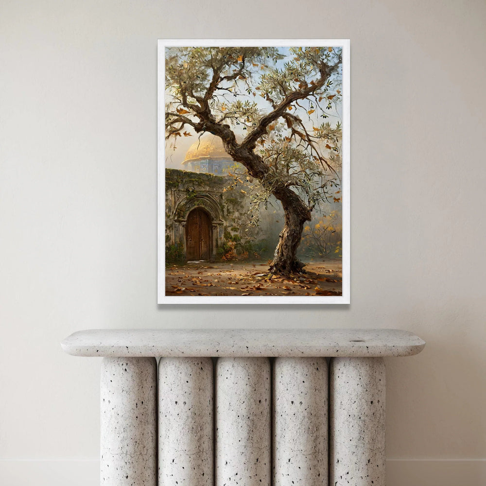 Ancient Olive Tree Canvas, Mediterranean Landscape Wall Art, Rustic Outdoor Scene, Historic Architecture Canvas, Autumn Canvas Print Art