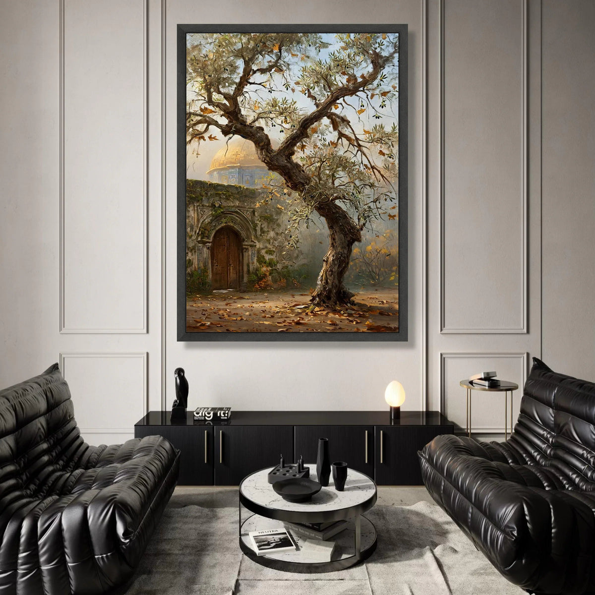 Ancient Olive Tree Canvas, Mediterranean Landscape Wall Art, Rustic Outdoor Scene, Historic Architecture Canvas, Autumn Canvas Print Art