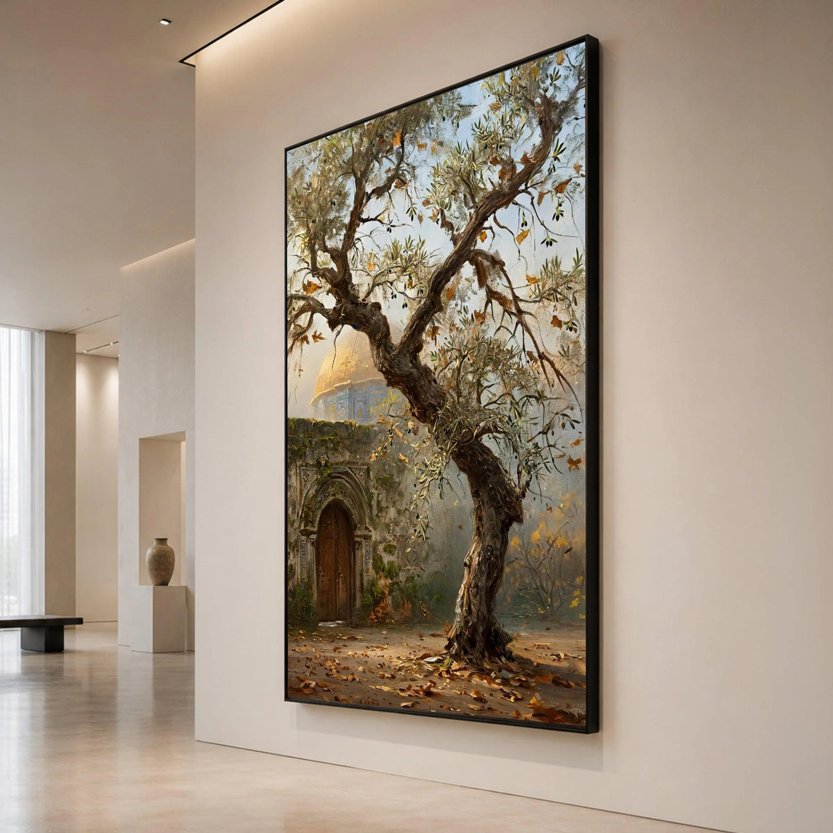 Ancient Olive Tree Canvas, Mediterranean Landscape Wall Art, Rustic Outdoor Scene, Historic Architecture Canvas, Autumn Canvas Print Art