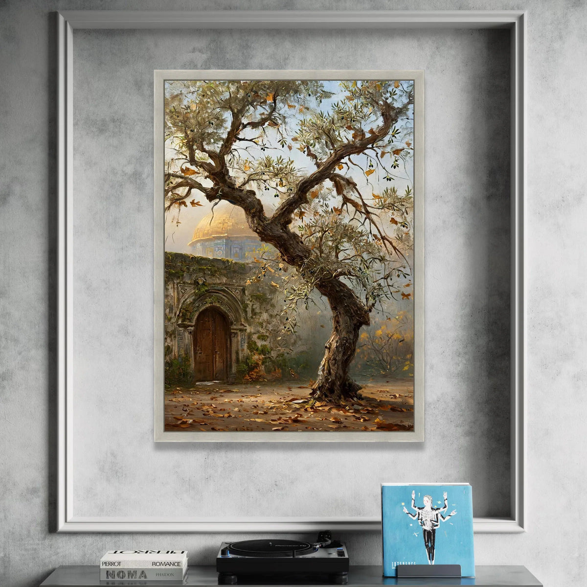 Ancient Olive Tree Canvas, Mediterranean Landscape Wall Art, Rustic Outdoor Scene, Historic Architecture Canvas, Autumn Canvas Print Art