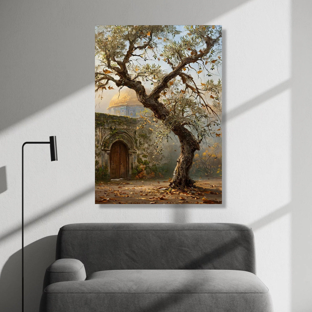 Ancient Olive Tree Canvas, Mediterranean Landscape Wall Art, Rustic Outdoor Scene, Historic Architecture Canvas, Autumn Canvas Print Art