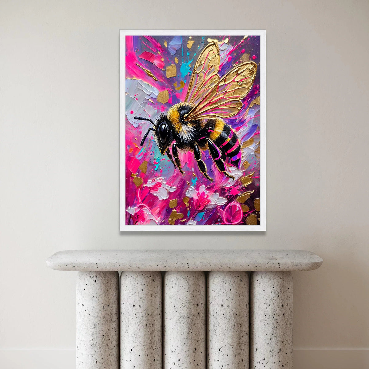 Vibrant Bumblebee Canvas Wall Art, Colorful Abstract Floral Background, Modern Nature Decoration, Bright Insect Print for Canvas Print Art