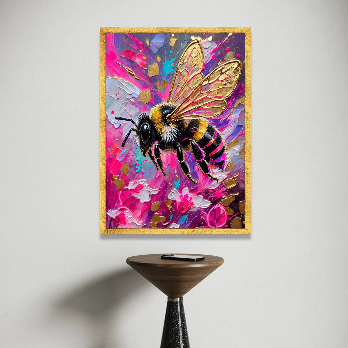 Vibrant Bumblebee Canvas Wall Art, Colorful Abstract Floral Background, Modern Nature Decoration, Bright Insect Print for Canvas Print Art