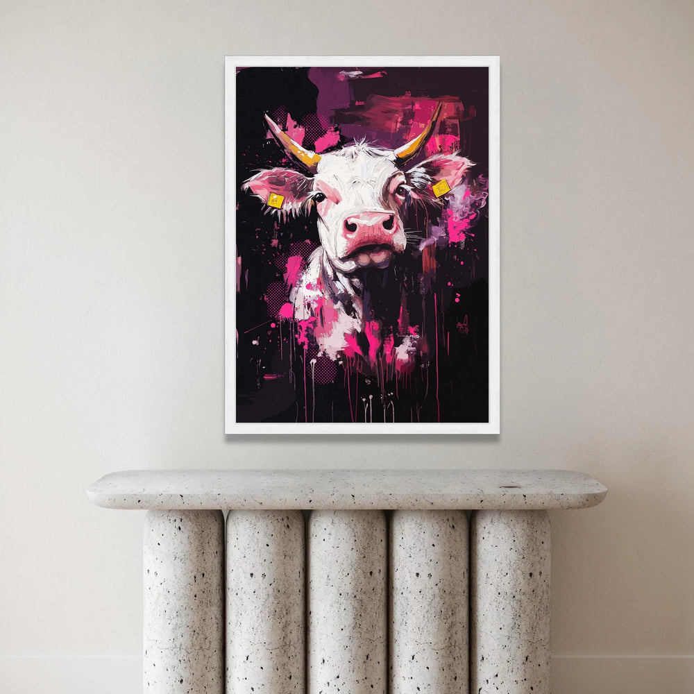 Bold Bull Portrait Canvas, Modern Animal Wall Art, Colorful Cow Design, Vibrant Pink Home Decoration, Contemporary Canvas Canvas Print Art
