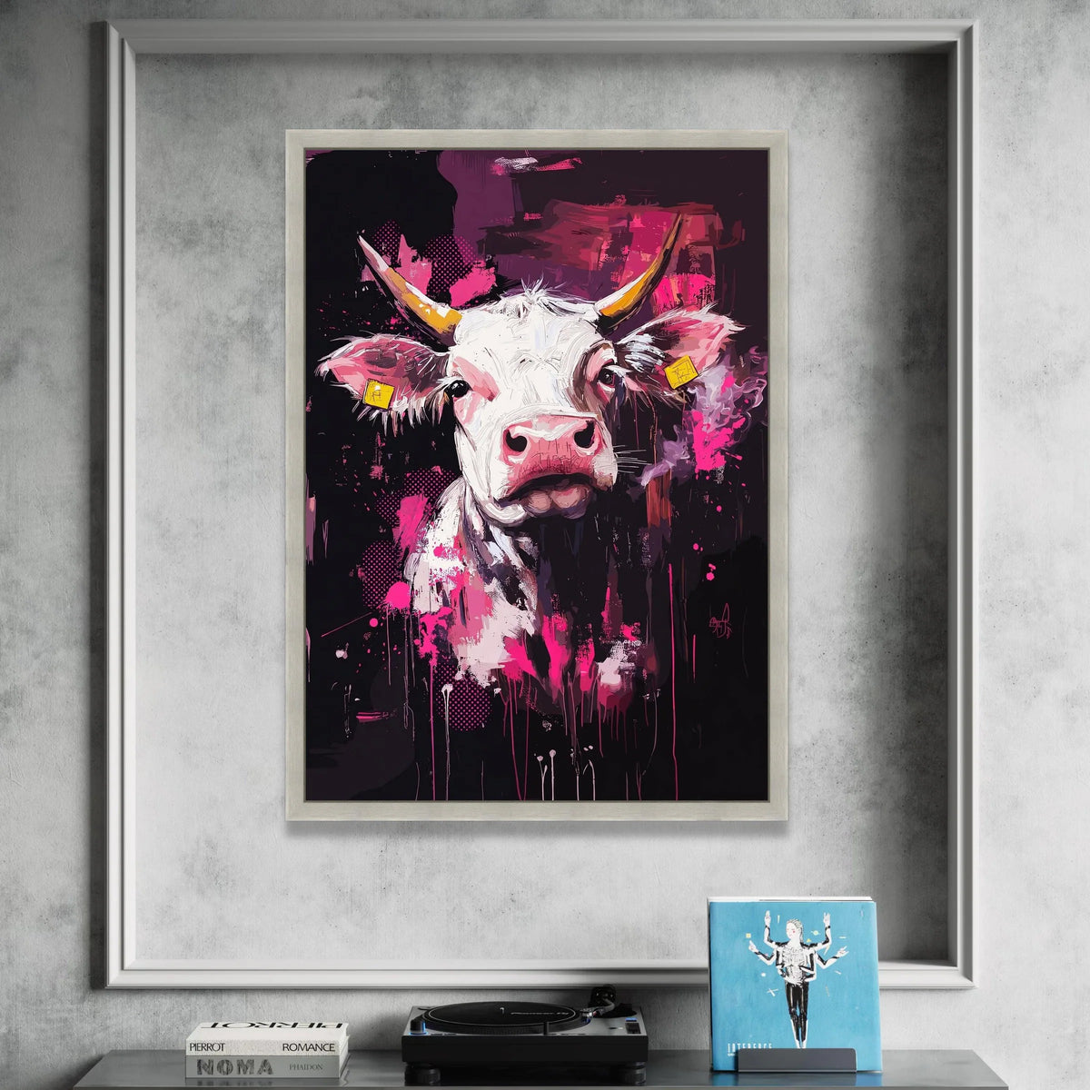 Bold Bull Portrait Canvas, Modern Animal Wall Art, Colorful Cow Design, Vibrant Pink Home Decoration, Contemporary Canvas Canvas Print Art