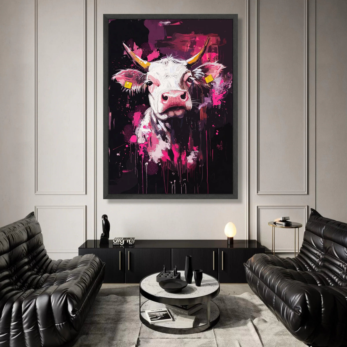 Bold Bull Portrait Canvas, Modern Animal Wall Art, Colorful Cow Design, Vibrant Pink Home Decoration, Contemporary Canvas Canvas Print Art