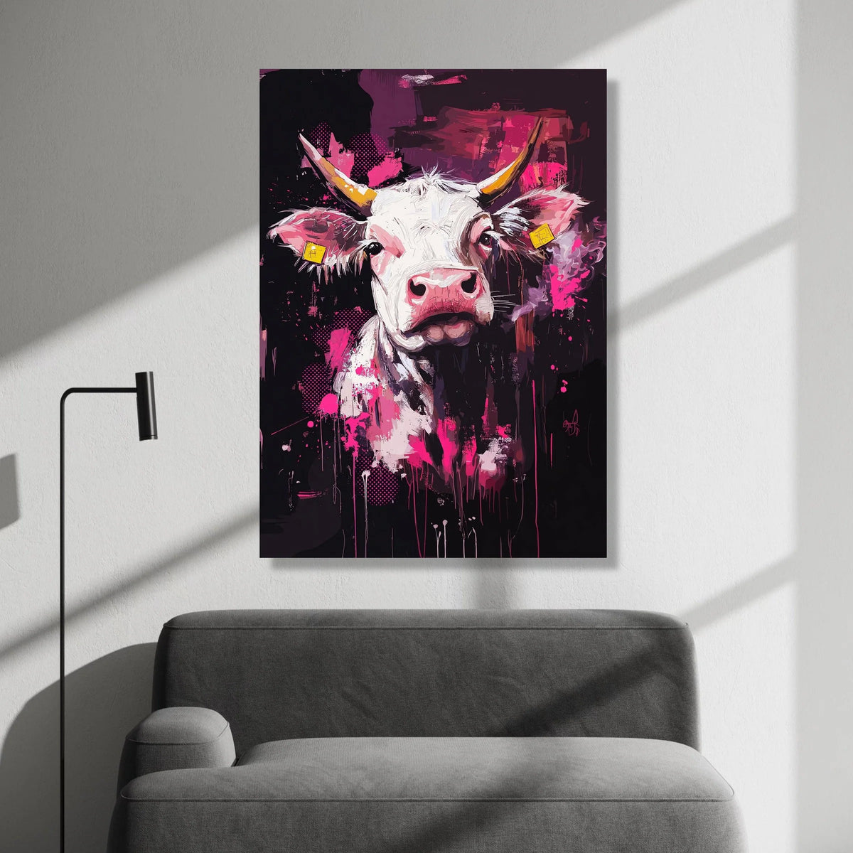 Bold Bull Portrait Canvas, Modern Animal Wall Art, Colorful Cow Design, Vibrant Pink Home Decoration, Contemporary Canvas Canvas Print Art