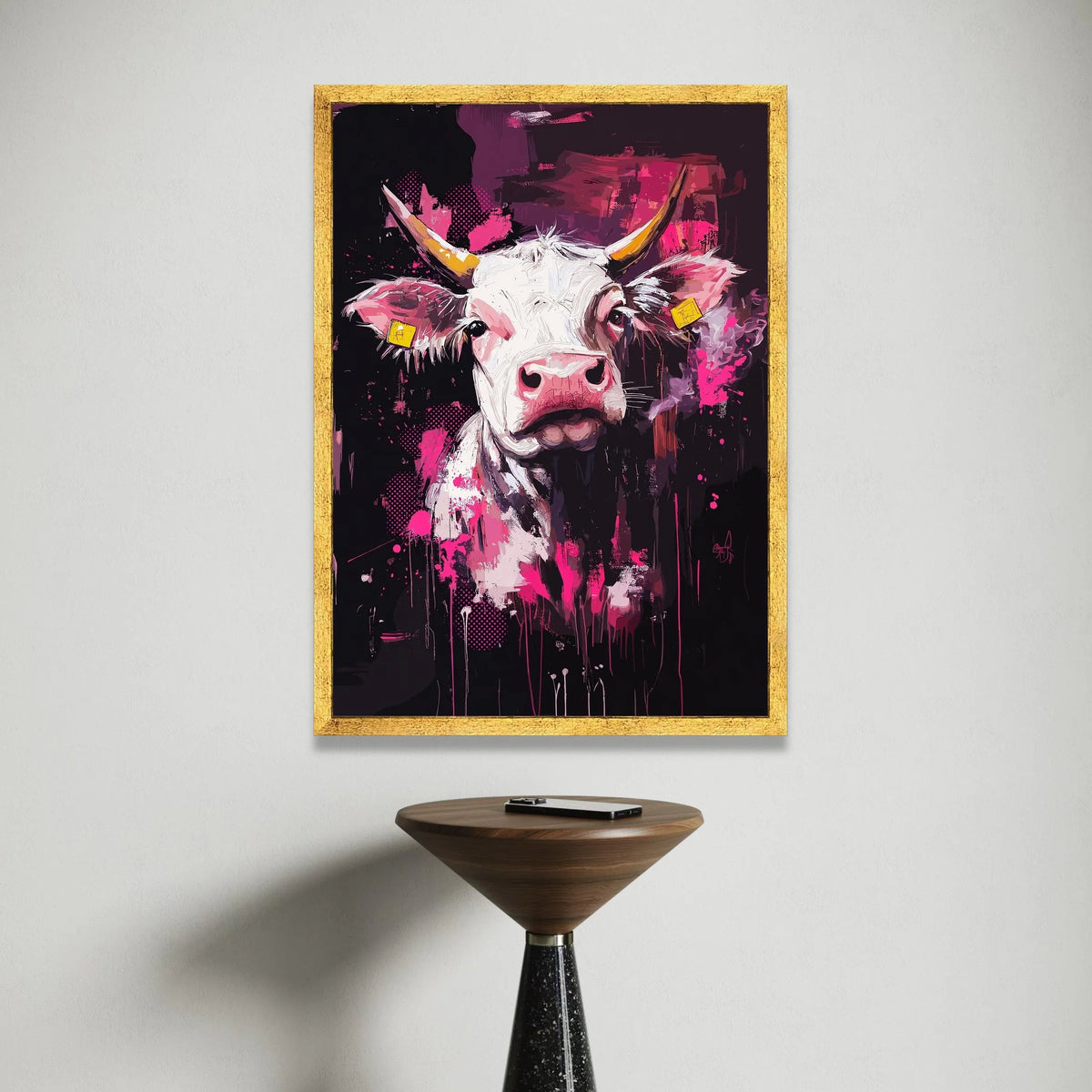 Bold Bull Portrait Canvas, Modern Animal Wall Art, Colorful Cow Design, Vibrant Pink Home Decoration, Contemporary Canvas Canvas Print Art