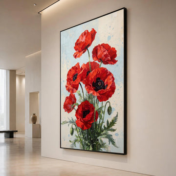 Vibrant Red Poppies Bouquet Canvas, Floral Wall Art, Blooming Flower Canvas, Garden Decor Print, Elegant Home Decoration Canvas Print Art
